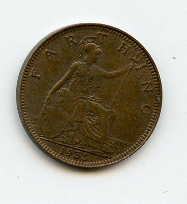 UK  George V Farthing Coin Dated 1935