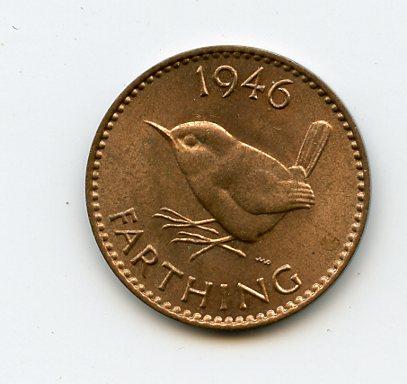 UK  George VI Farthing Coin Dated 1946