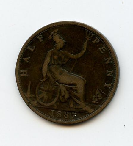 UK  Queen Victoria Halfpenny Coin Dated 1887