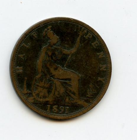 UK  Queen Victoria Halfpenny Coin Dated 1891