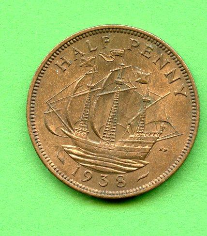 UK George VI  Half Penny Coin Dated 1938