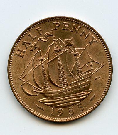 UK Elizabeth II  Half Penny Coin Dated 1955