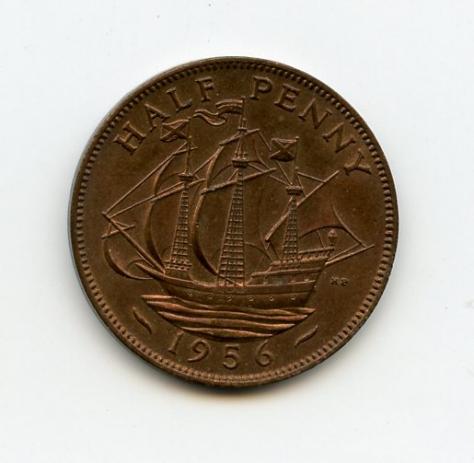 UK Elizabeth II  Half Penny Coin Dated 1956