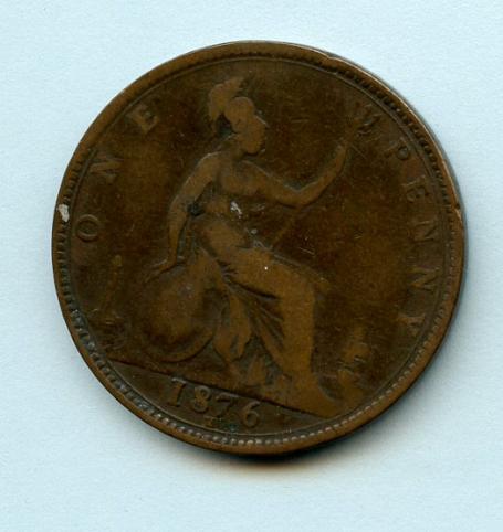 UK  1876H  Queen Victoria One Penny Coin