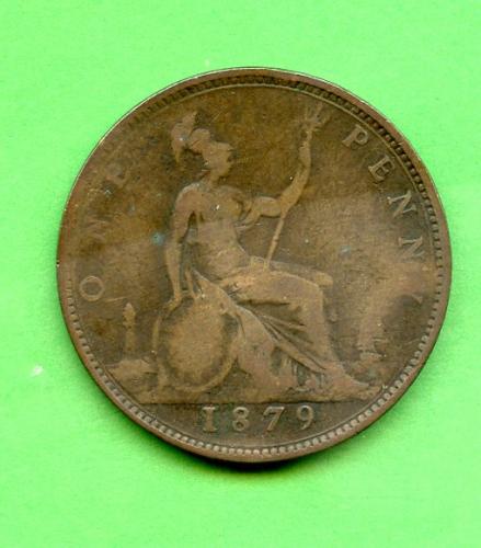 UK  1879 Queen Victoria One Penny Coin