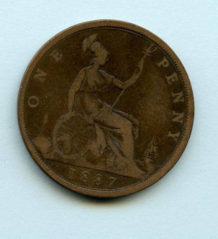 UK  1887 Queen Victoria One Penny Coin