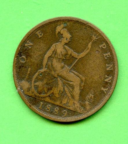 UK  1889 Queen Victoria One Penny Coin