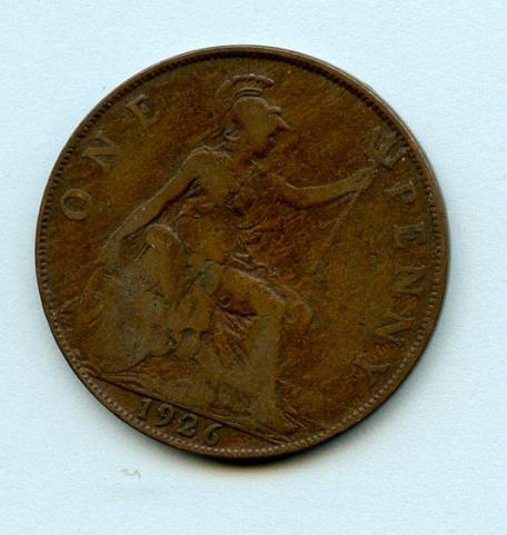 UK  1926  Modified Effigy George V One Penny Coin