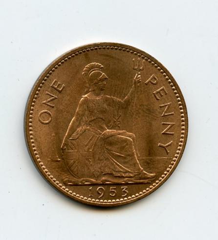 UK  1953 Elizabeth II One Penny Coin