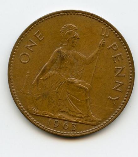 UK  1963 Elizabeth II One Penny Coin