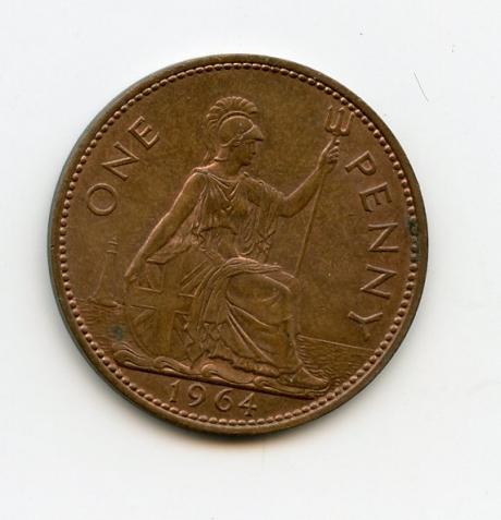 UK  1964 Elizabeth II One Penny Coin