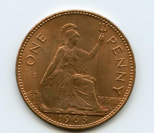 UK  1965 Elizabeth II One Penny Coin