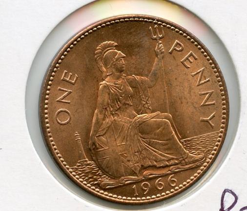 UK  1966 Elizabeth II One Penny Coin