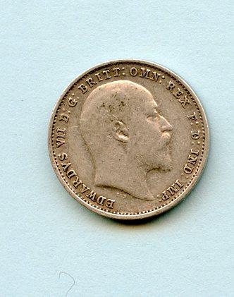 UK  Edward VII Threepence Coin  Dated 1908