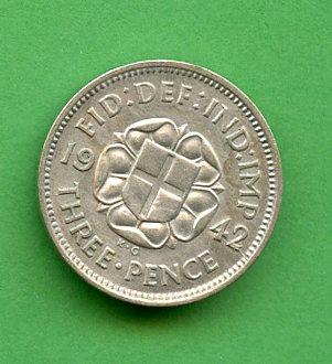 UK  George VI Threepence Coin  Dated 1942