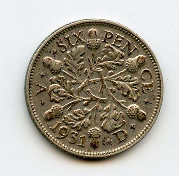 U.K.George V UK  Sixpence Coin Dated 1931