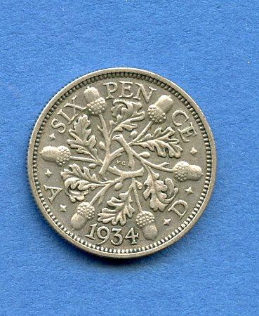 U.K.George V UK  Sixpence Coin Dated 1934