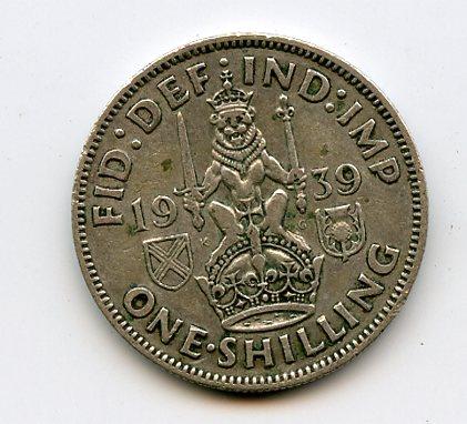 UK 1939 George VI  Shilling Coin Scottish Obverse