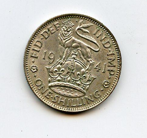 UK 1941 George VI  Shilling Coin English Obverse