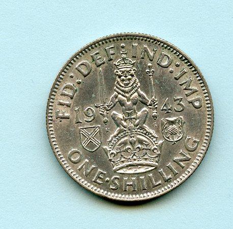 UK 1943 George VI  Shilling Coin Scottish Obverse