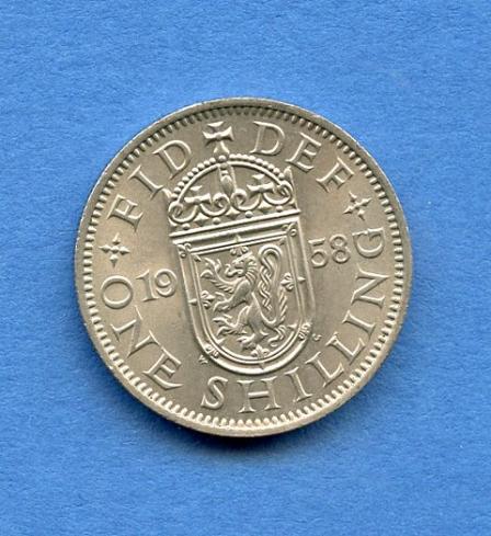 UK 1958 Elizabeth II  Shilling Coin Scottish Obverse