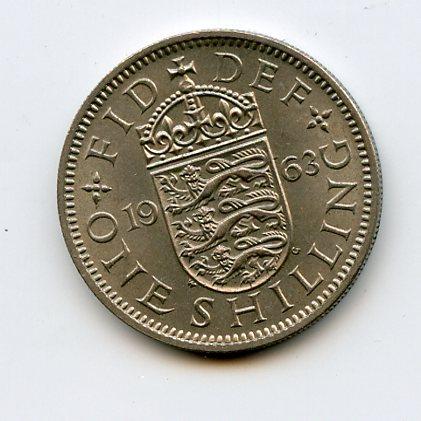 UK 1963 Elizabeth II  Shilling Coin English Obverse