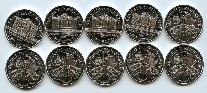 10 x 2014  Austrian Silver Philharmonic 1 oz Coins