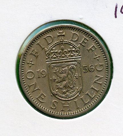 UK Queen Elizabeth II  Shilling Coin Scottish Obverse Dated 1956