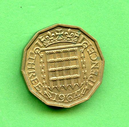 UK Elizabeth II  Brass Three Pence Coin Dated 1964