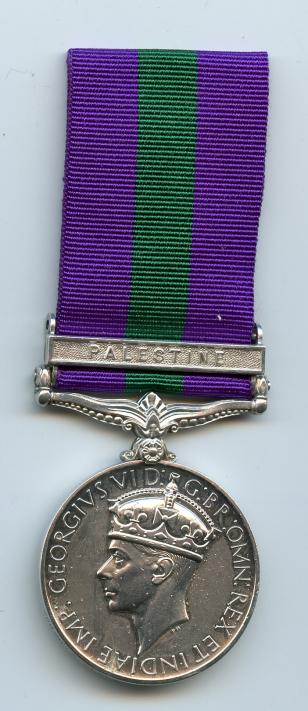 General Service 1918-62, Medal 1 clasp, Palestine To Pte  ( Bandsman ) S Morgan, Border Regiment