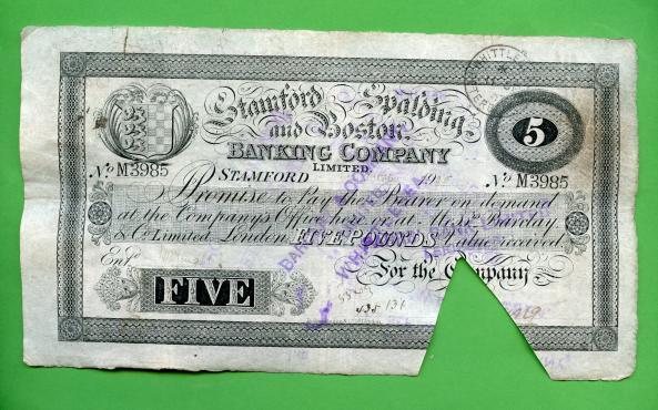 Stamford Spalding & Boston  Five pound Banknote 1905