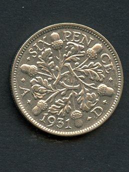 U.K. 1931  George V Sixpence Coin