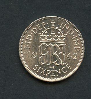 U.K. 1942  George V Sixpence Coin