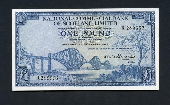 National Commercial Bank of Scotland £1 Banknote Dated 16th September 1959