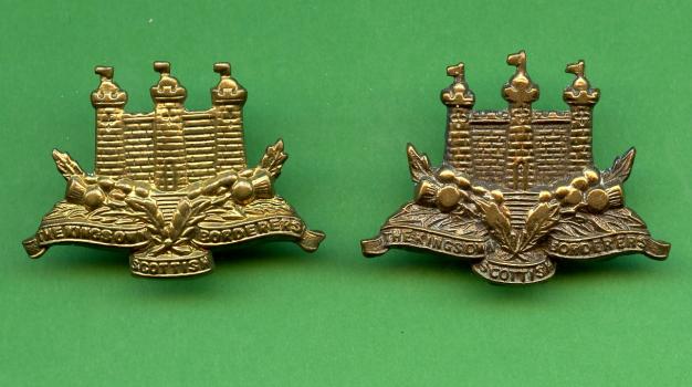 Pair of Kings Own Scottish Borderers Brass  Collar Badges