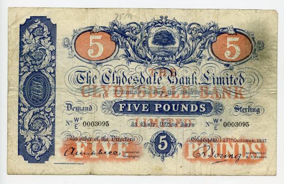 The Clydesdale Bank Ltd £5 Five Pound Banknote Dated 19th June 1935
