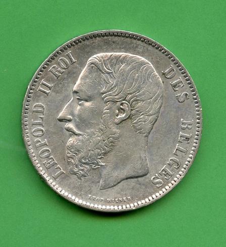 Belgium 1870 Silver 5 Francs  Coin