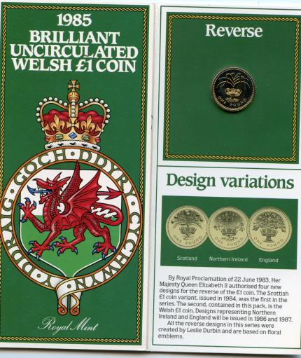 UK 1985 Brilliant  Uncirculated  Welsh  £1 Coin