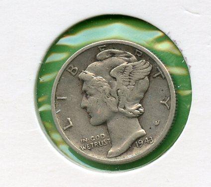 U.S.A Silver Dime Coin Dated 1943