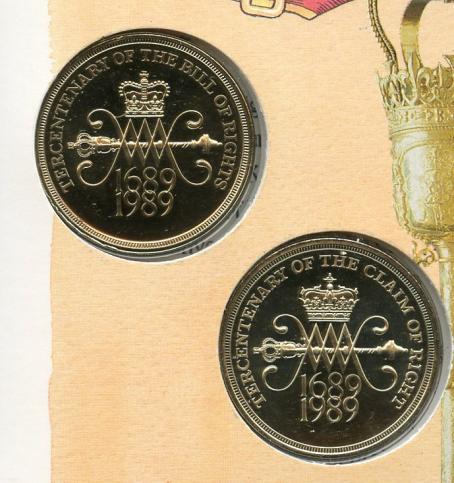 UK 1989 The Bill and Claim of Rights Brilliant Uncirculated £2 Pound Coins