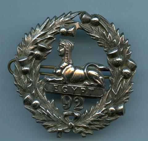 92nd Gordon Highlanders Pipers Glengarry badge