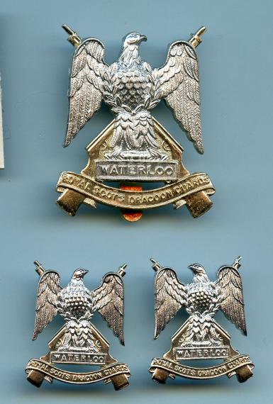 Set of Royal Scots Dragoon Guards Cap & Collar Badges