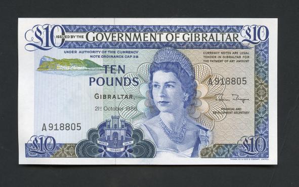 Government of Gibraltar Ten Pound Banknote  Dated 21st October 1986