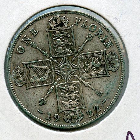 UK George V Florin Coin  Dated 1922