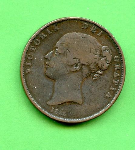 UK  Queen Victoria Penny Coin Dated 1855