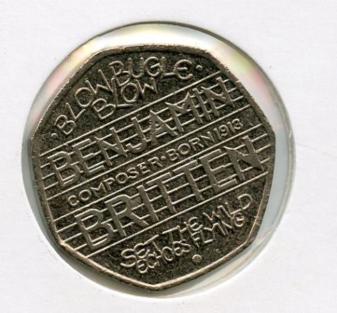 UK  Benjamin Britten Decimal 50 Pence Coin  Dated 2013