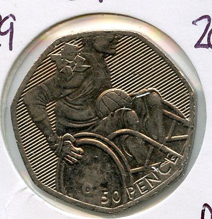 UK 2012 Olympics  28/29 Wheelchair Rugby Decimal 50 Pence Coin