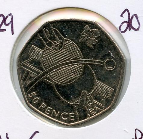 UK 2012 Olympics  22/29 Table Tennis Decimal 50 Pence Coin