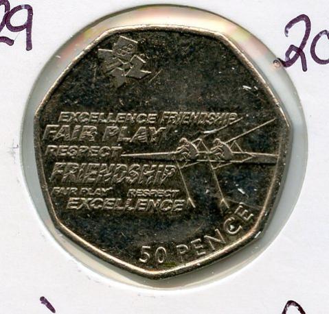 UK 2012 Olympics  19/29 Rowing Decimal 50 Pence Coin