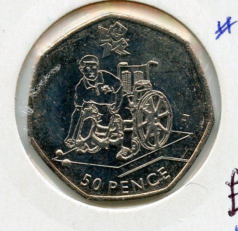 UK 2012 Olympics  6/29 Boccia Decimal 50 Pence Coin